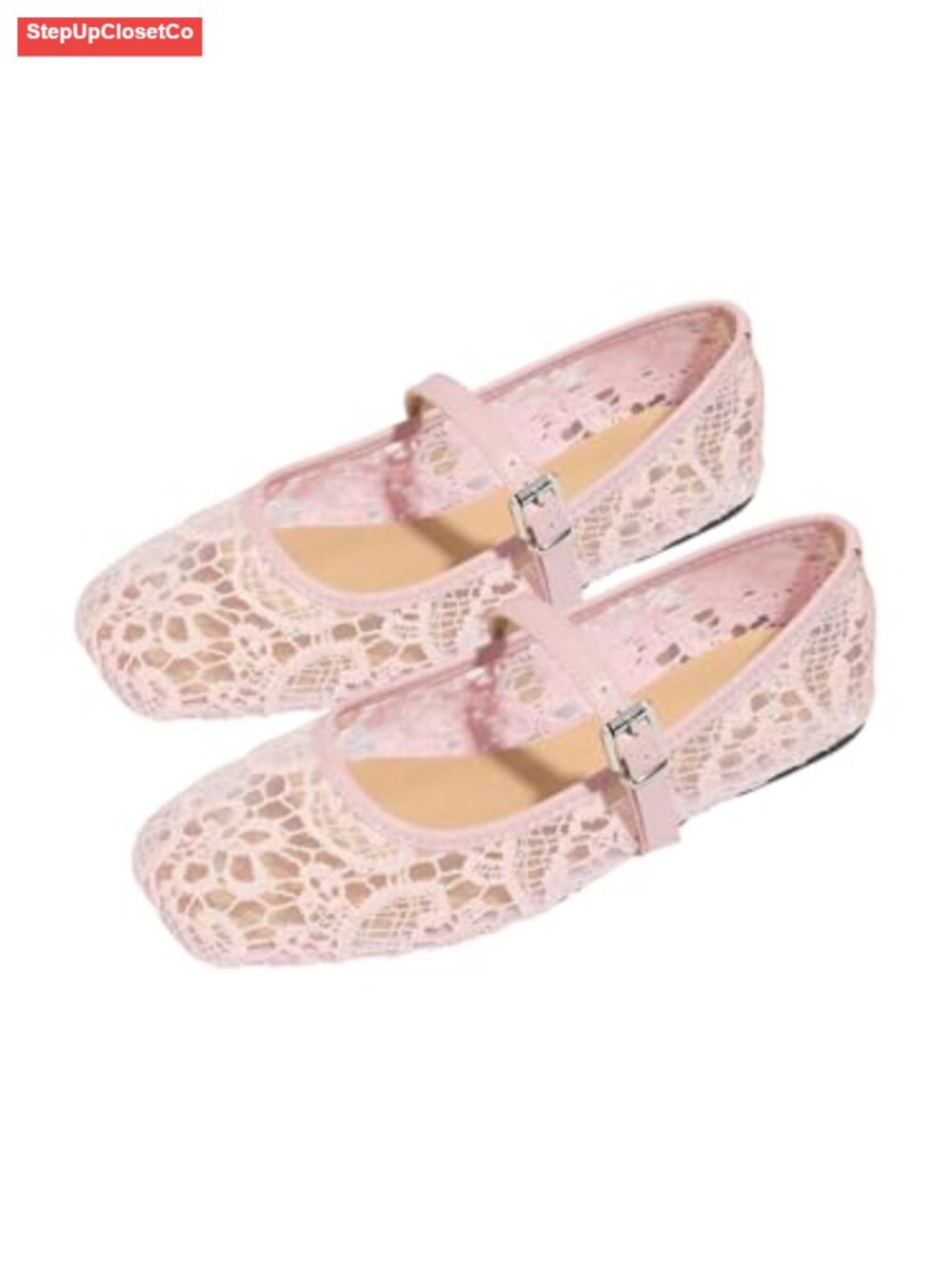 Faux Leather Lace Ballet Flats Square Toe Cute Women's Shoes Slip On